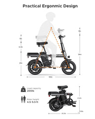 ENGWE T14 Electric Bicycle 250W Motor 48V10AH Removable Battery 14 Inch Mini Ebike Full Suspension Aduit City Foldable E-Bike