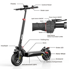 iScooter iX3 1000W Powerful Electric Scooter 40KM Range 10inch Off Road Tire Electric Kick Scooter 10Ah 40KM/H Scooter for Adults