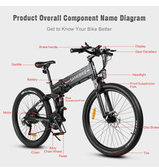 Samebike LO26-II Folding Electric Mountain Bike for Adults, 26 Inch MTB E-Bike with 48V 14Ah Removable Battery