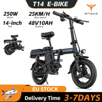 ENGWE T14 Electric Bicycle 250W Motor 48V10AH Removable Battery 14 Inch Mini Ebike Full Suspension Aduit City Foldable E-Bike